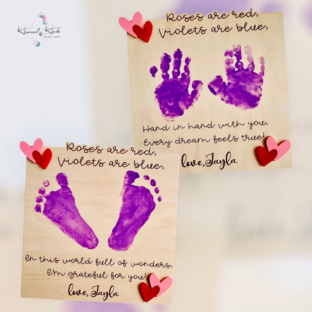 Valentine’s Day Baby Handprints/Footprints Wooden Sign/Keepsake