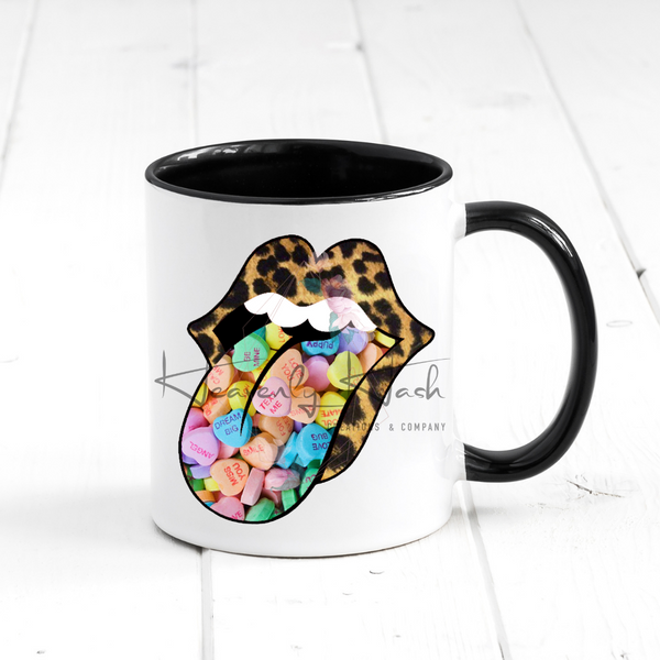 Badass Wife Leopard Lips with Candy Hearts 11oz Mug