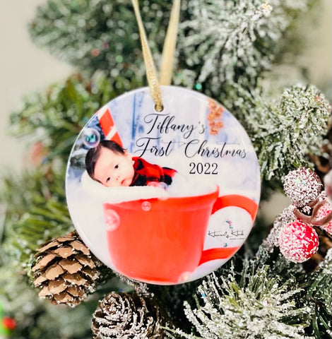 Baby First Christmas - Round Ceramic Ornament