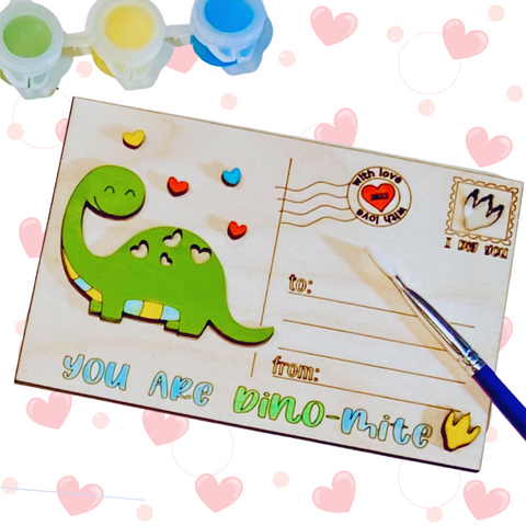 Valentine's Day "You are Dino-Mite" Wooden Paint-it-Yourself Postcard