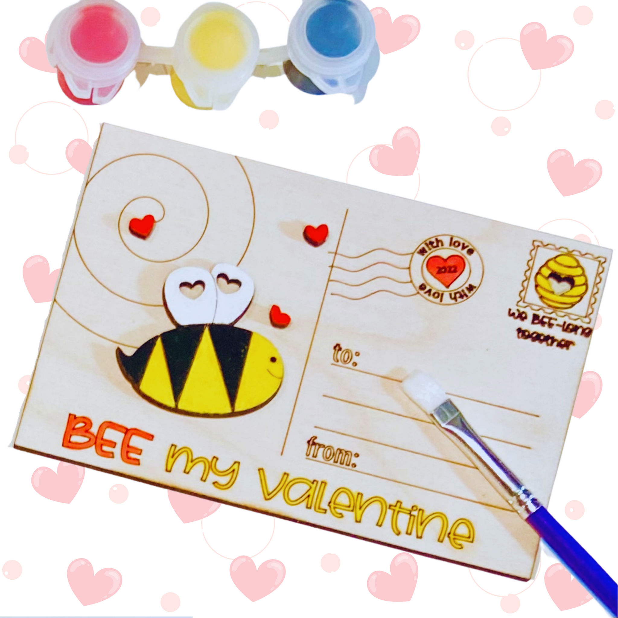 Valentine's Day "Bee My Valentine" Wooden Paint-it-Yourself Postcard