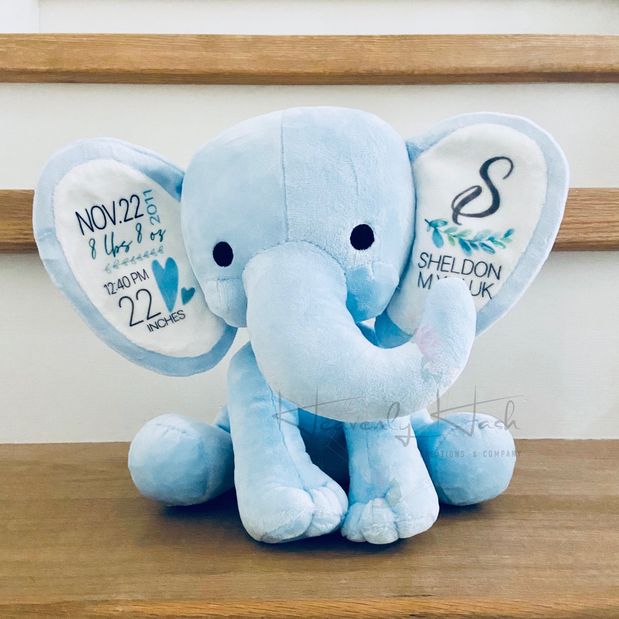 Personalized Birth Stat Elephant (Blue)