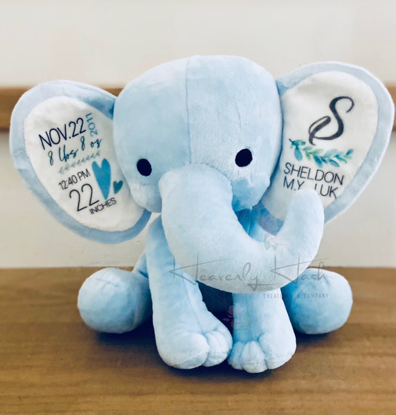 Personalized Birth Stat Elephant (Blue)