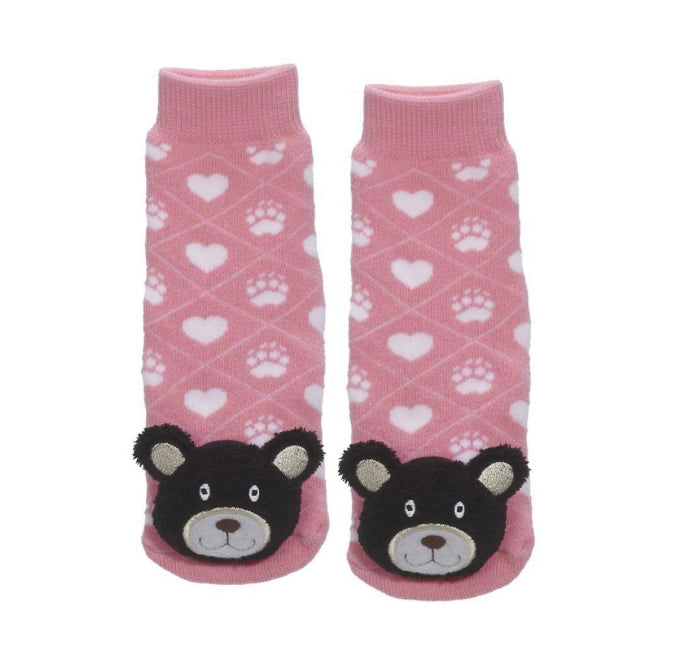 Baby Socks - Black Bear, Pink
