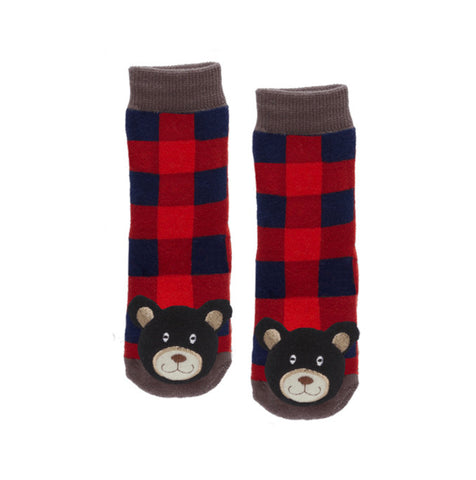 Baby Socks - Plaid Black Bear