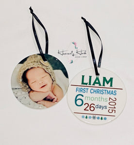 Baby Photo & Birth Stat Round Ceramic Ornament