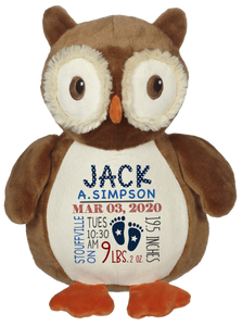 Okie Owl (Personalized Birth Stat Plush)