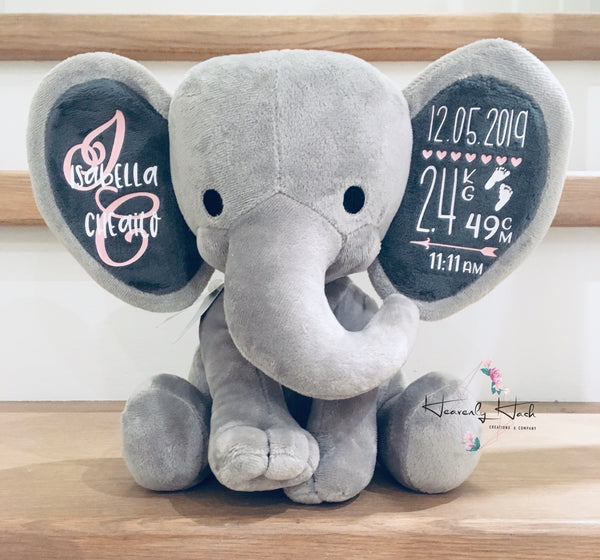 Personalized Birth Stat Elephant (Grey)