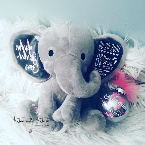 Personalized Birth Stat Elephant (Grey)