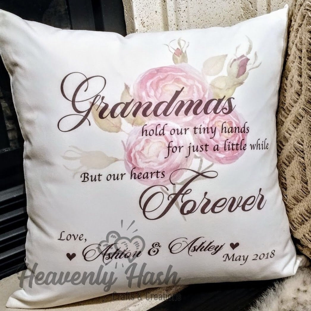 "Grandma holds our tiny hands" Pillow