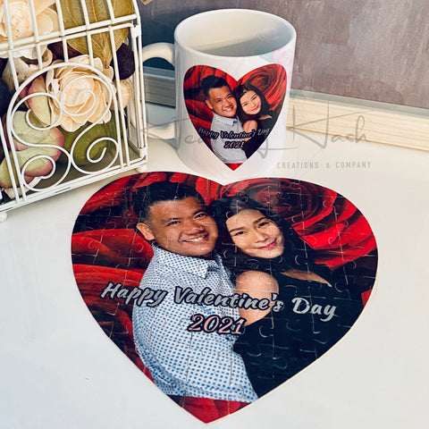 Custom Heart Shape Photo Puzzle (75 pcs) + Mug Set