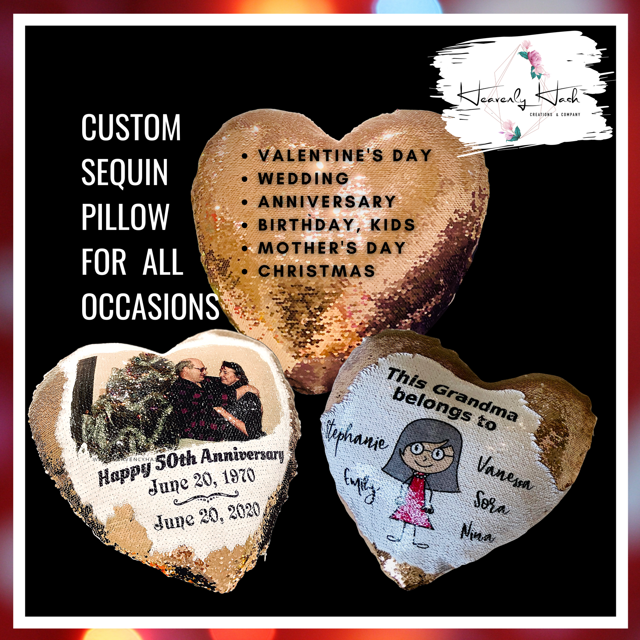 Custom Heart Sequin Pillow