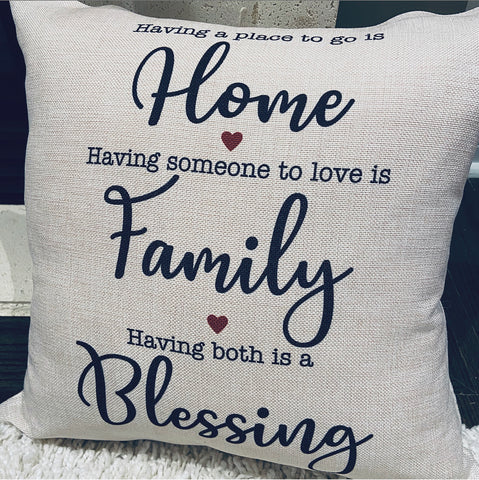 Linen Pillow - Home . Family . Blessing
