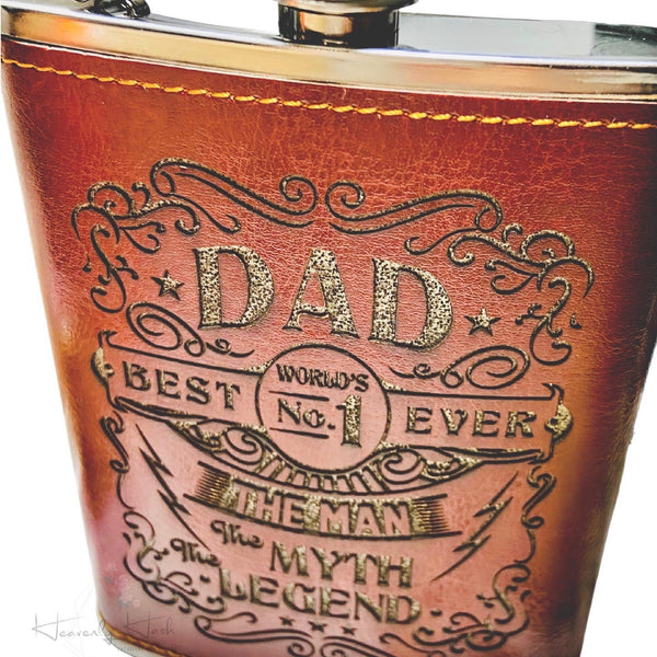 PU Leather wrapped Stainless Steel Hip Flask - Best Dad, The Man The Myth The Legend