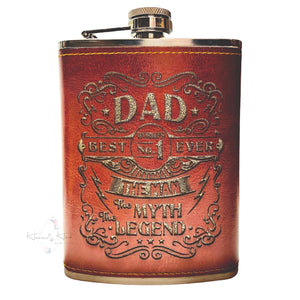 PU Leather wrapped Stainless Steel Hip Flask - Best Dad, The Man The Myth The Legend