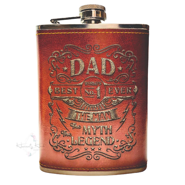 PU Leather wrapped Stainless Steel Hip Flask - Best Dad, The Man The Myth The Legend