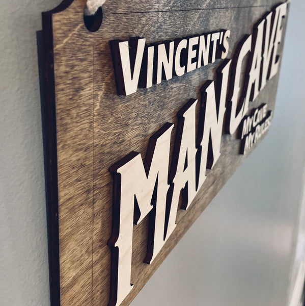 Personalized Mancave Wooden Sign with 3D lettering