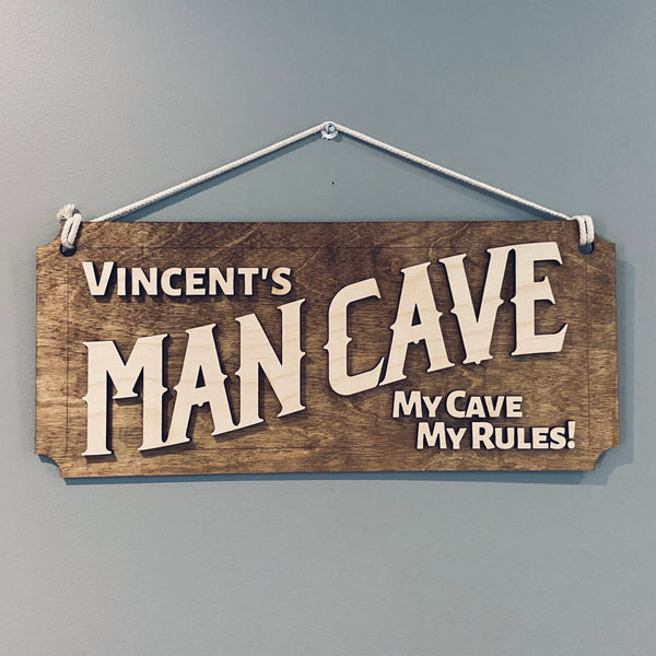 Personalized Mancave Wooden Sign with 3D lettering