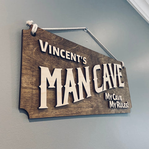 Personalized Mancave Wooden Sign with 3D lettering