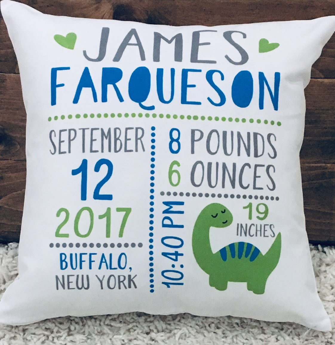 Birth Stat Pillow - Lil' Dinosaur