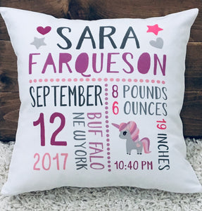 Birth Stat Pillow - Lil' Unicorn