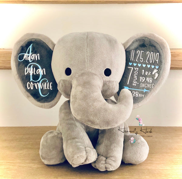 Personalized Birth Stat Elephant (Grey)