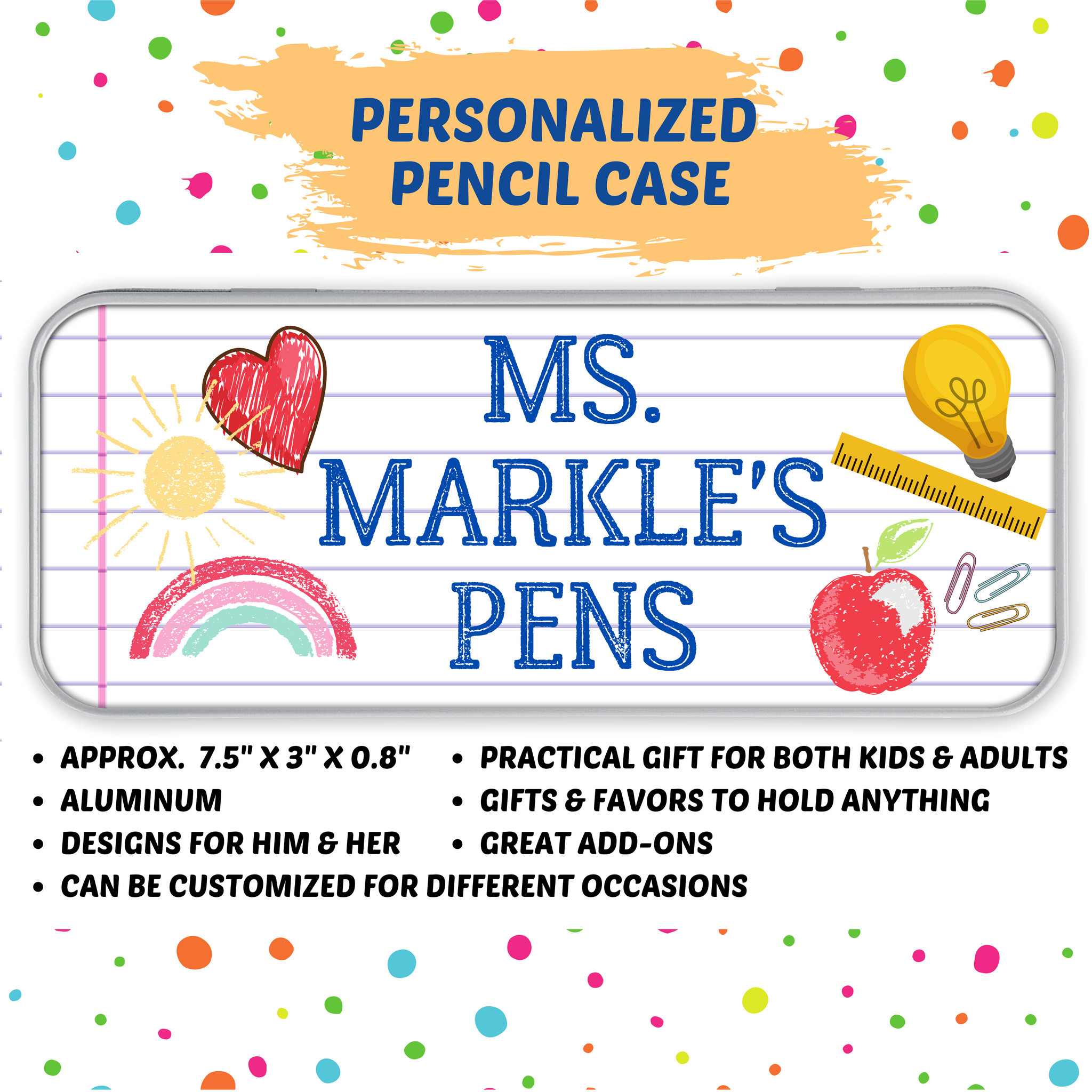 NEW!! Personalized Tin Pencil / Storage Case (Teacher Design)