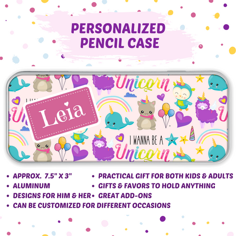 NEW!! Personalized Tin Pencil / Storage Case (Girl Design)