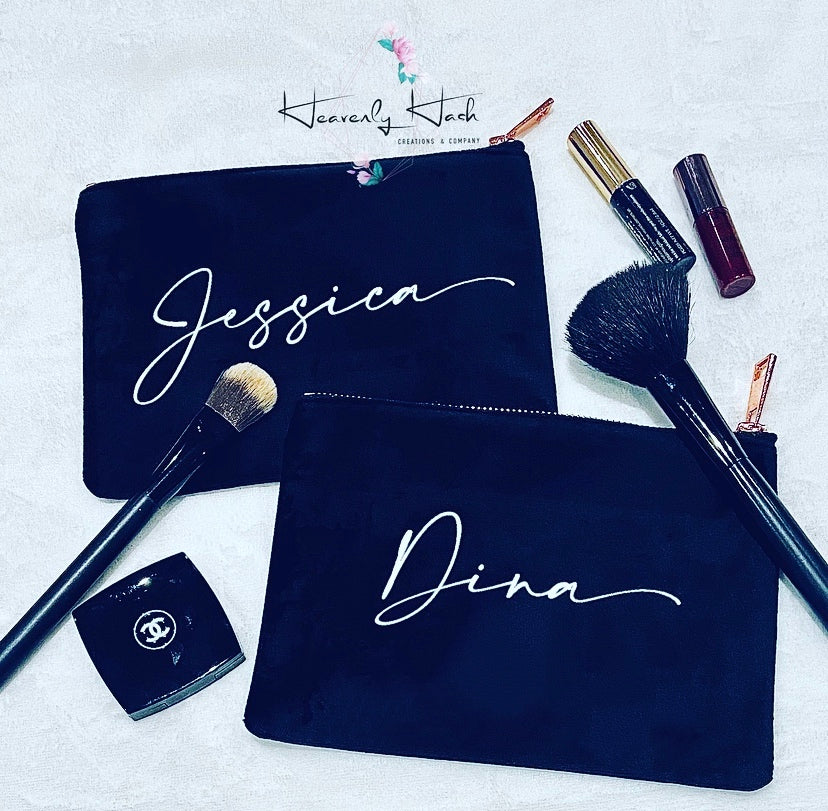 Custom Name Velvet Cosmetic Pouch / Bag