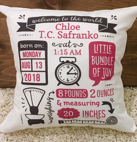 Birth Stat Pillow - Classic Girl Design
