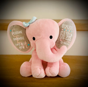 Personalized Birth Stat Elephant (Pink)