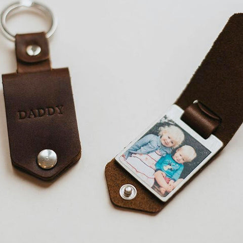 Engraved Leather Keychain with printed photo insert