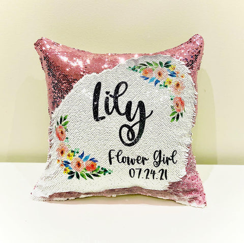Flower Girl Sequin Pillow - Personalize it !