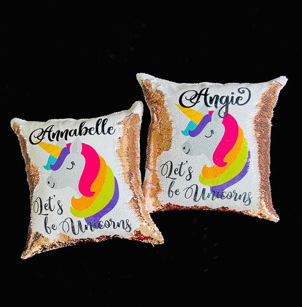 'Let's be Unicorn' Sequin Pillow - Personalize it!