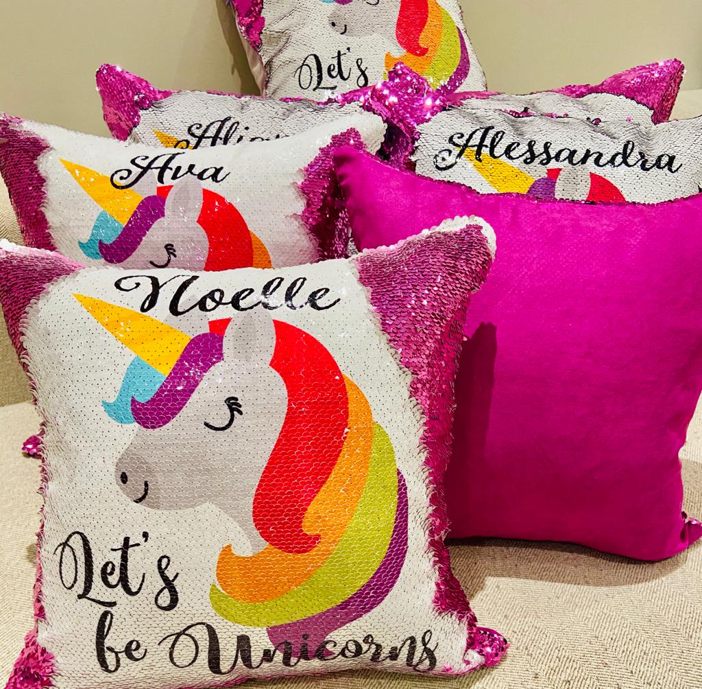 'Let's be Unicorn' Sequin Pillow - Personalize it!