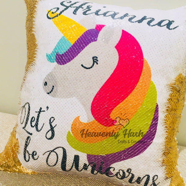 'Let's be Unicorn' Sequin Pillow - Personalize it!