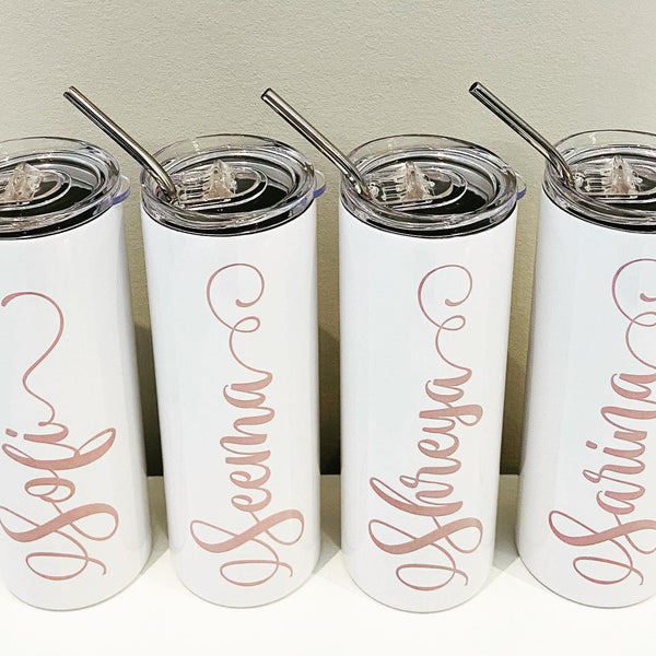 Personalized name - White Stainless Steel Tumbler with Straw & Lid (20oz)