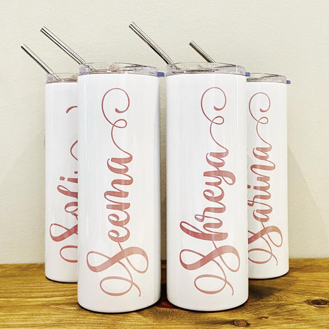 Personalized name - White Stainless Steel Tumbler with Straw & Lid (20oz)