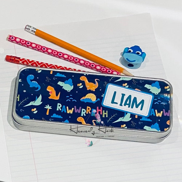 NEW!! Personalized Tin Pencil / Storage Case (Boy Design)