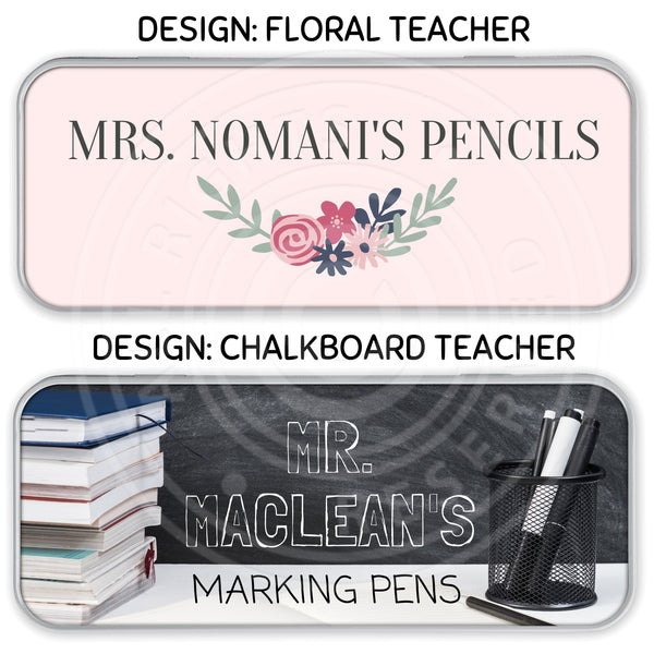 NEW!! Personalized Tin Pencil / Storage Case (Teacher Design)