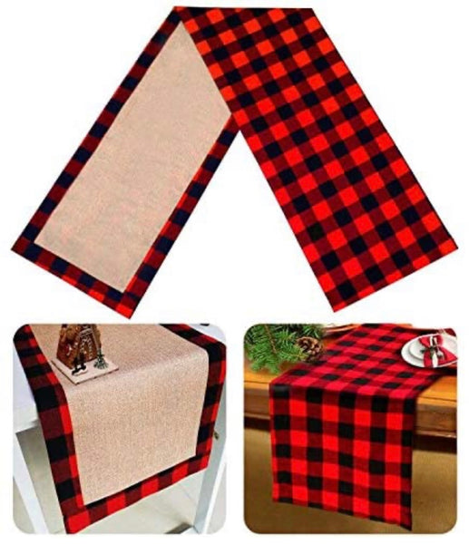 Christmas Buffalo Plaid / Jute Burlap double sided Table runner