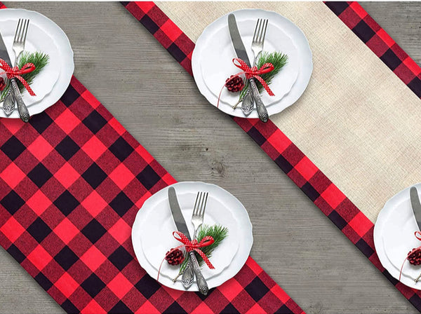 Christmas Buffalo Plaid / Jute Burlap double sided Table runner