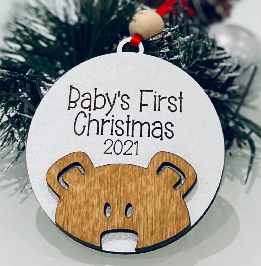 Baby's First Christmas 2022 - Wooden Bear Design