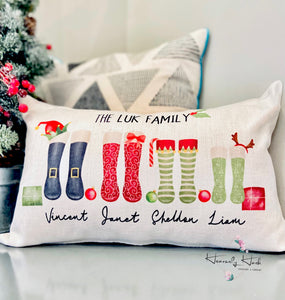 Christmas Boots Family Lumbar Pillow
