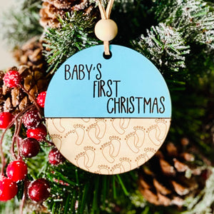 Baby’s First Christmas Wood Ornament - Blue
