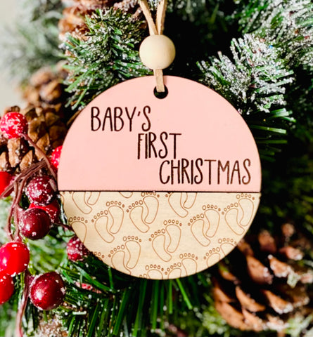 Baby’s First Christmas Wood Ornament - Pink