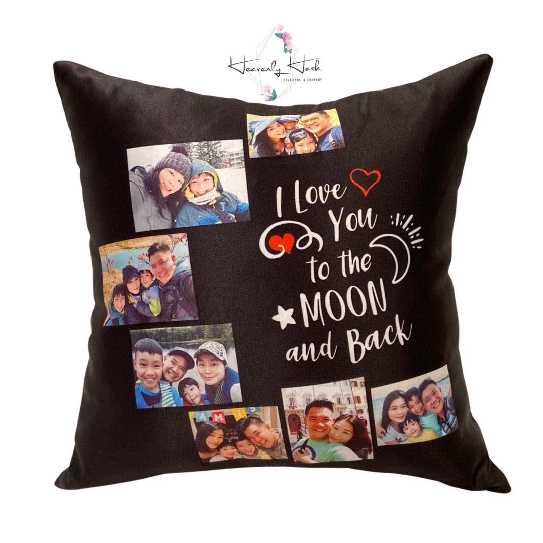Personalized Photo Collage “I love you to the moon and back” Pillow